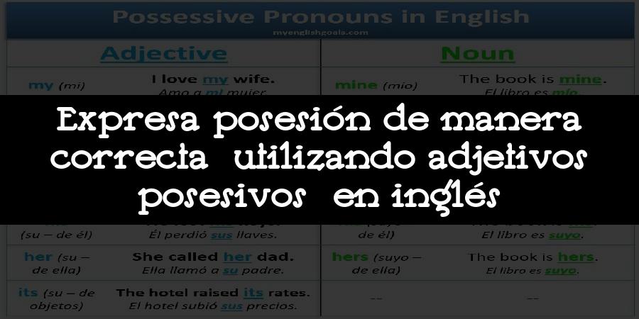 Expresa posesión de manera correcta utilizando adjetivos posesivos en inglés