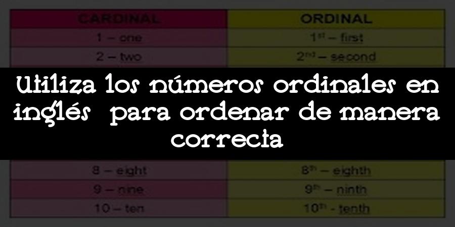 Utiliza los números ordinales en inglés para ordenar de manera correcta